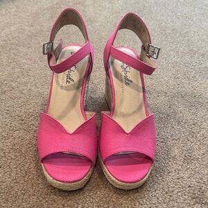 Hot Pink canvas wedge Sandals